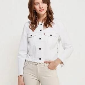 Levi's White Altered Zip Trucker White Jean Jacket - Size S